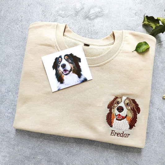 Personalized Custom Embroidered Portrait Dog Cat Pet Face and Pet name Sweatshirt